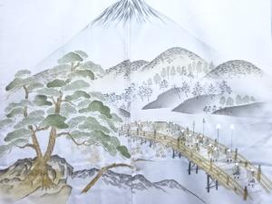 アンティーク　藤に松・大名行列模様男物長襦袢